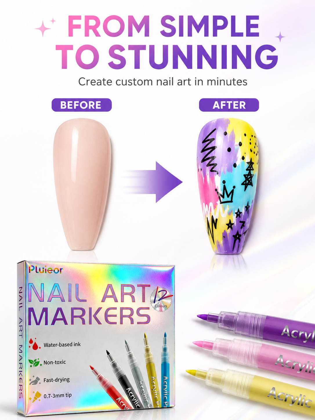 Nail art marker before and after design